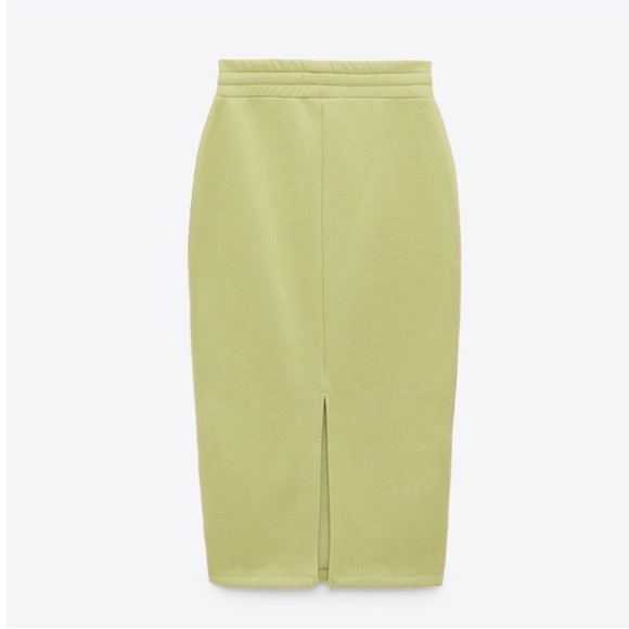 Zara lime green drawstring fleece sweater midi tie front pencil skirt nwt - Picture 3 of 14